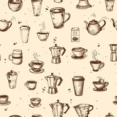 Seamless Coffee Pattern. Minimalist Coffee Pattern for Packaging and Branding