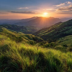 Lush mountain valley at sunset (1)