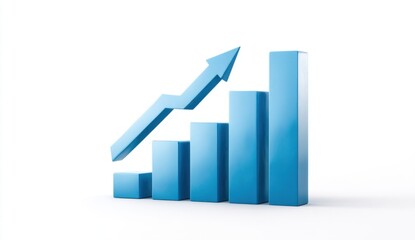 3D graphic of a blue bar graph with an upward trend