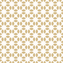 Vector geometric seamless pattern. Simple golden floral ornament. Abstract background with flower silhouettes, leaves, petals, grid. Elegant gold and white texture in oriental style. Repeated design