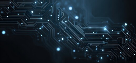 Intricate circuit board design with glowing components