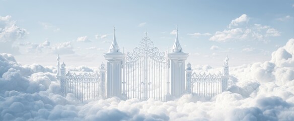 The Gates of Heaven Rising Above Soft Clouds in a Serene Sky