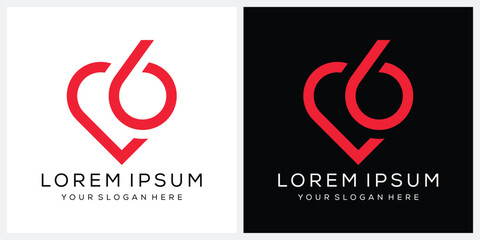 love heart and number six logo design inspiration