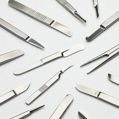 surgical blades on white background