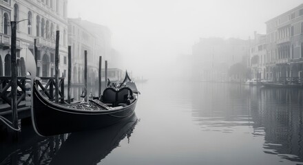 Fototapeta premium Misty Venice Canal Gondolas Serene Atmosphere Old European Cityscape