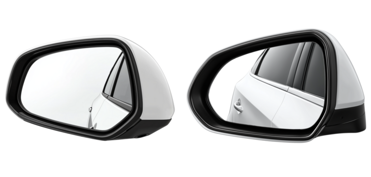 Car Side View Mirror Rear View Reflection Isolated on White