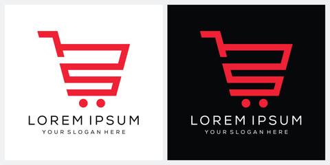 initial letter S shopping cart logo design inspiration