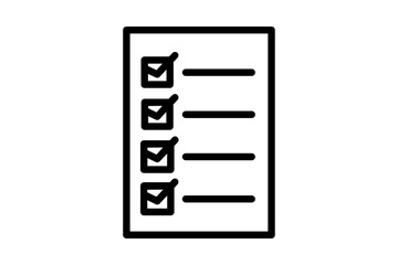 Vector illustration of a list icon with lines accompanied by checkmarks. Represents completed tasks, checklists, organization, productivity, approval, and planning. Simple and modern style, ideal for 