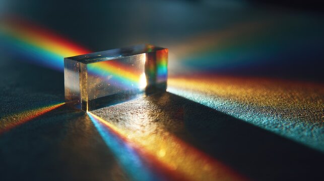 Prism refracting light, creating rainbow