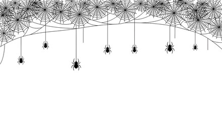 Spooky Spider Webs and Hanging Spiders - Eerie Halloween Decorative Elements for a Frightening Atmosphere