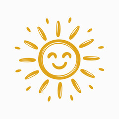 Smiling Sun Vector Illustration with Golden Rays | Cheerful Sunshine Icon Artwork for Stock Graphics | Happy Sun Illustration for Logos and Design Projects