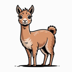 Cute Cartoon Llama Vector Illustration with Perked Ears | Stylized Fluffy Llama Drawing for Stock Graphics | Playful Llama Artwork for Creative Projects