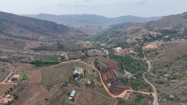Arid farmland in drought-ridden eSwatini - Aerial View