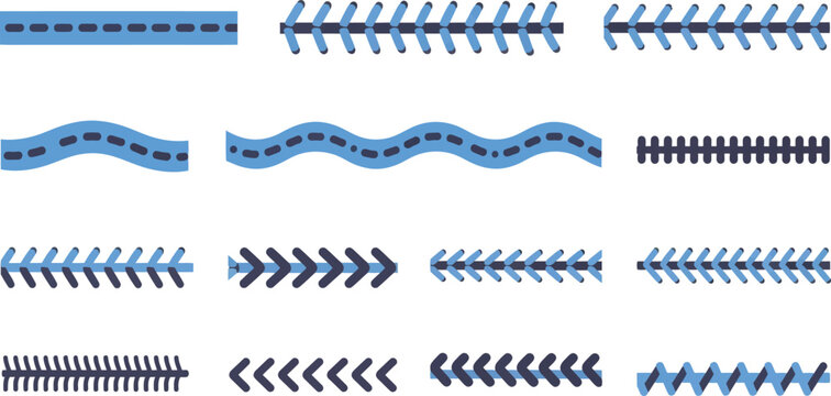 Vector art of collection of various sewing stitch types and patterns
