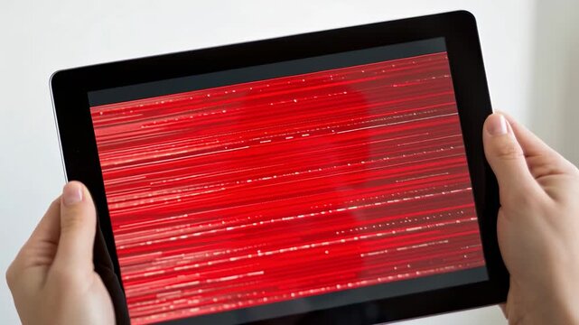 Device Screen Displays Urgent Error Warning Red Lines Indicate Crash Malfunction on Tablet, Highlighting Common Digital Technology Issues