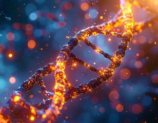 DNA spiral, glowing particles