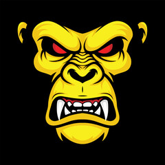 A fierce yellow gorilla with red eyes showing its teeth