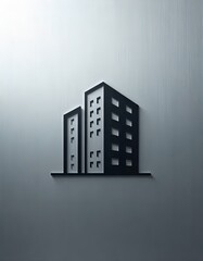 Minimalist logo for construction developer, abstract modern building silhouette, geometric clean lines, professional real estate branding