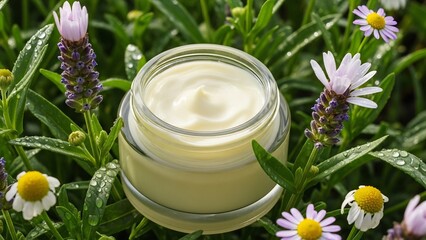 cosmetic cream and flowers