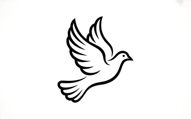 Elegant Flying Dove Outline Illustration Symbol of Peace and Freedom with Graceful Wing Design on a Clean White Background