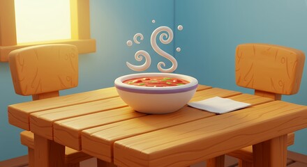 Bowl of soup on wooden table