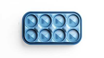 A blue silicone ice cube tray with multiple compartments set against a clean white background.