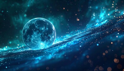 Cosmic blue sphere in swirling nebula