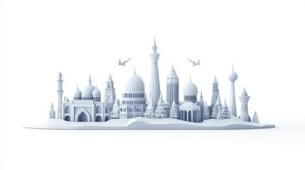 A stunning skyline of white architectural models representing various designs and structures.