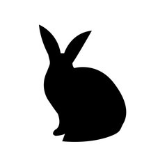 A striking, minimalist black silhouette of a rabbit sitting, set against a plain white background.