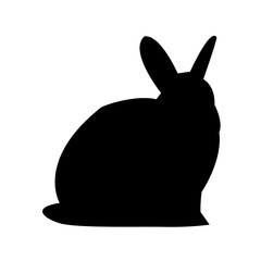 A clean, simple silhouette of a rabbit against a pure white background.