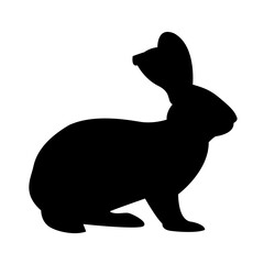 A clean, solid black silhouette of a rabbit sitting, set against a plain white background.