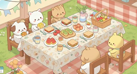 Cute animals enjoying picnic