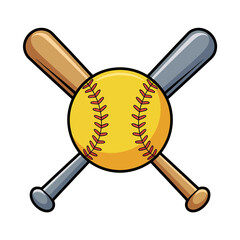 Cartoon Softball and Bats Crossed Illustration for Sports Themed Designs and Educational Materials with Yellow Ball