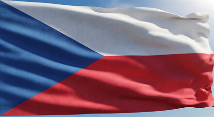 Waving flag of the czech republic with a textured surface, featuring the iconic blue triangle and horizontal white and red stripes, symbolizing the nations history and cultural heritage