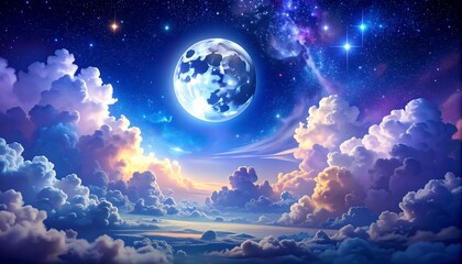 Cosmic clouds, moonlit sky
