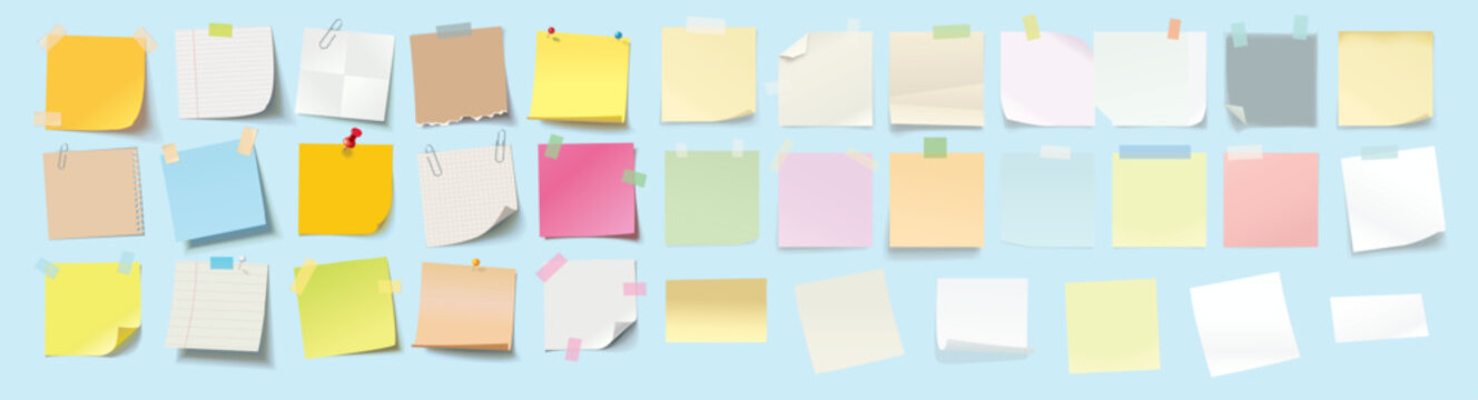 Collection of Colorful Sticky Notes and Paper Sheets Vector EPS