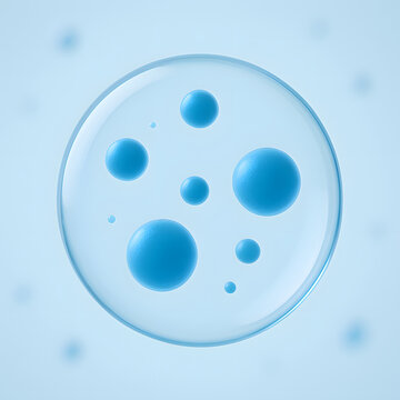 Blue transparent cell membrane illustration, microscopic biological sphere structure, abstract laboratory molecule concept, scientific biotechnology visualization, medical research particle background