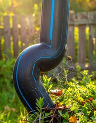Black pipe elbow in garden