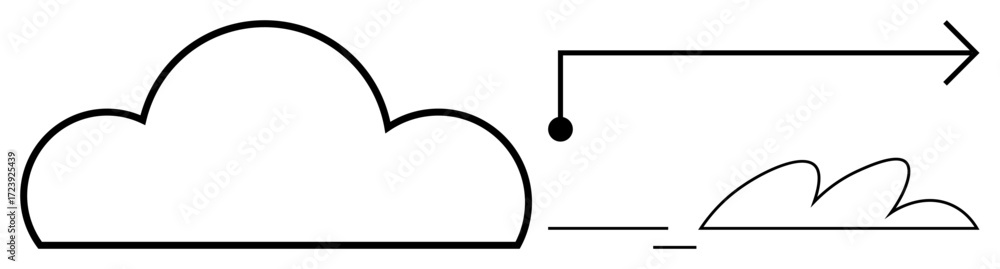 Poster single cloud shape with arrow and broken line suggesting digital data transfer. ideal for technology