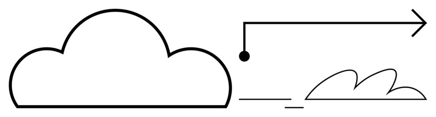 Single cloud shape with arrow and broken line suggesting digital data transfer. Ideal for technology, innovation, network, internet, cloud storage, communication, and connectivity. Simple flat