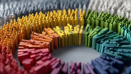 Obraz premium Abstract representation of a diverse population, clustered in a radial pattern