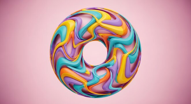 Abstract colorful twisted donut shape on pink background. Concept for modern wallpaper, decorative element and creative poster design - Powered by Adobe