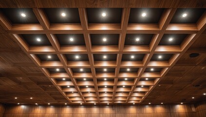 Wooden ceiling with recessed lights