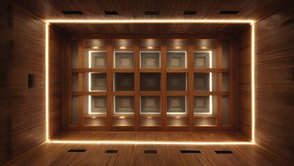Wooden room with lit recessed panels
