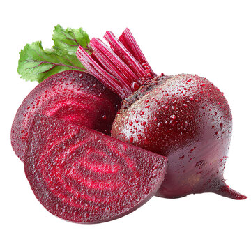 Fresh beetroots with water droplets isolated on transparent background