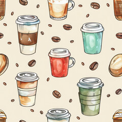 Seamless Coffee Pattern. Minimalist Coffee Pattern for Packaging and Branding
