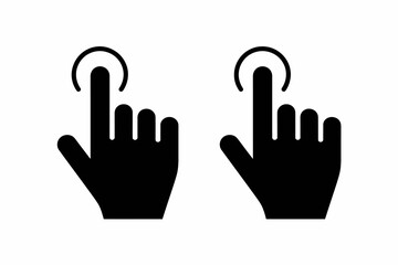 Obraz premium Two black hand icons with circles indicating a touch or click action on a white background