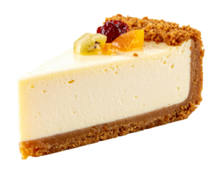 Slice of Tofu Cheesecake, Angled View with Crust Detail, Isolated