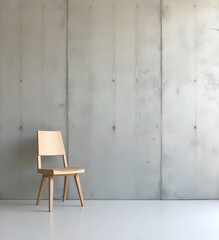 Minimal Wooden Chair against Tall Concrete Wall