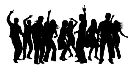 Silhouette of people dancing and celebrating at a party together